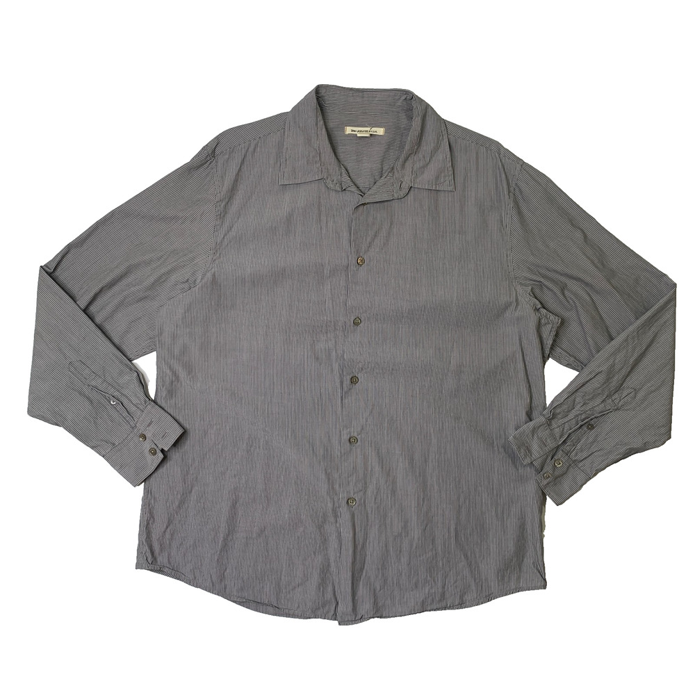 John Varvatos Shirt Mens XL Gray White Cotton Striped Button Up Long Sleeve